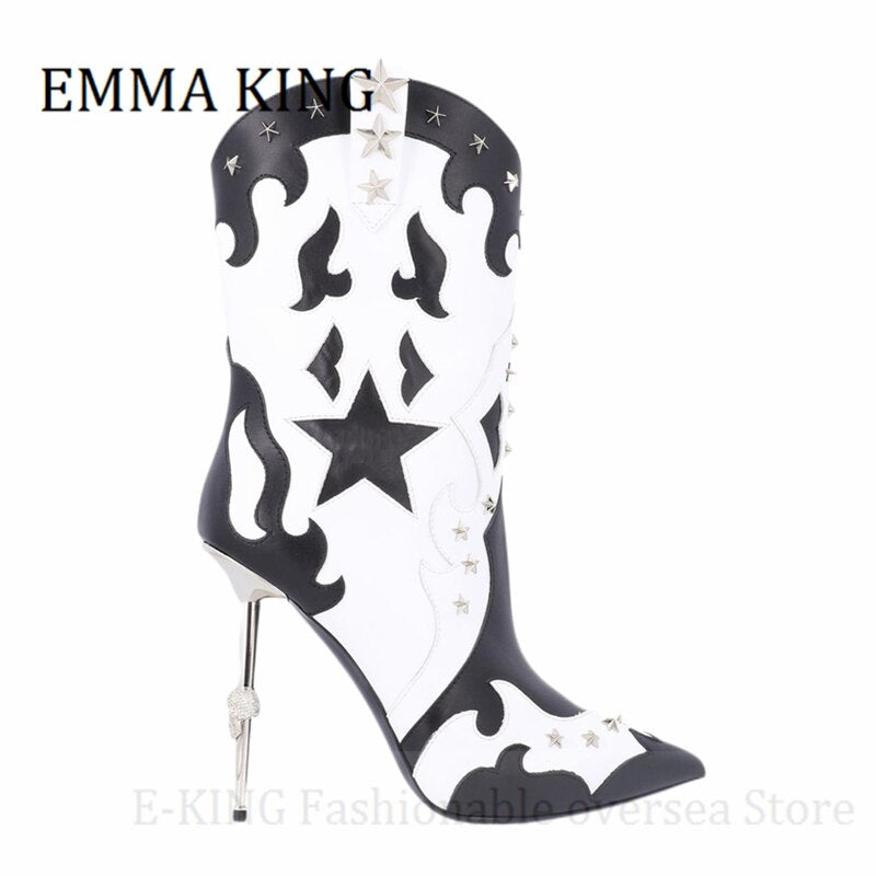 Cowgirl Iron Heel Star Rivet Pointed Toe Western Boots