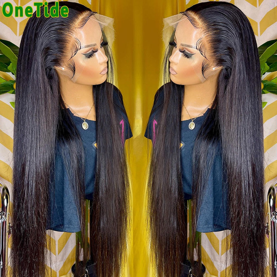 HD Transparent Lacefront 34 Inch Bone Straight Brazilian Human Hair 13x4 Closure Wig