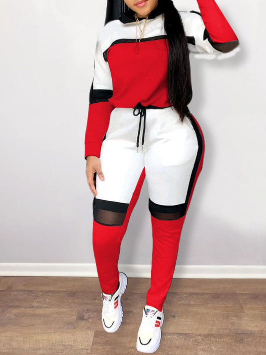 Patchwork Drawstring Plus Size Colorblock Ladies Tracksuit to 5X Plus Size