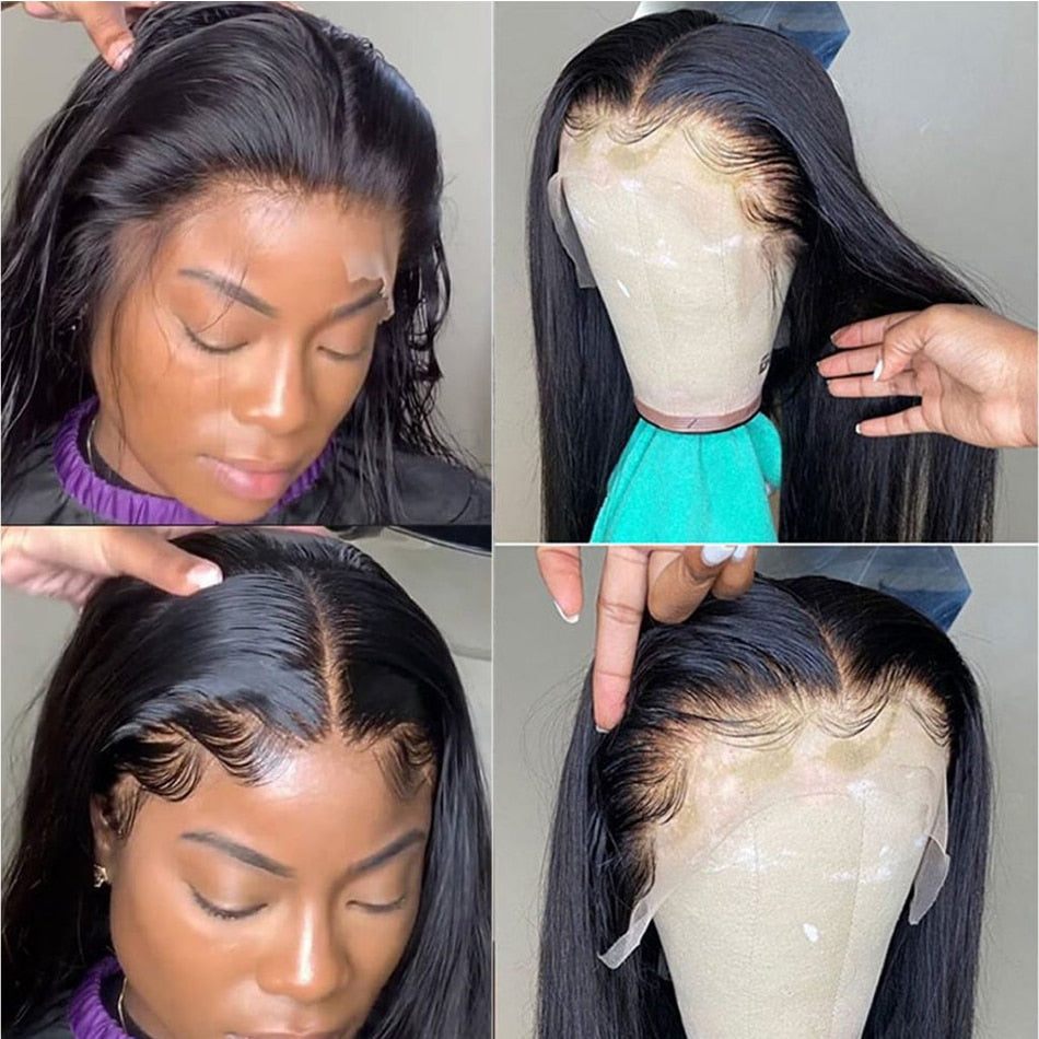 HD Transparent Lacefront 34 Inch Bone Straight Brazilian Human Hair 13x4 Closure Wig