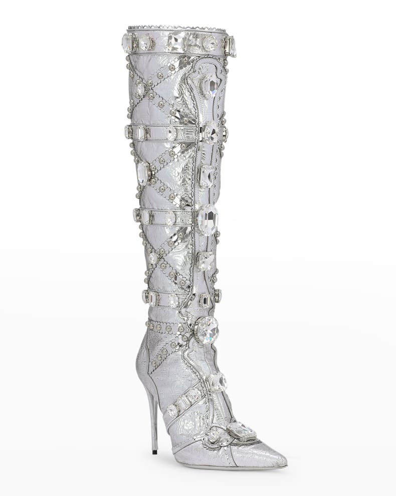 Crystal Buckle Mental Heels Side Zipper Colorful Over the Knee Boots