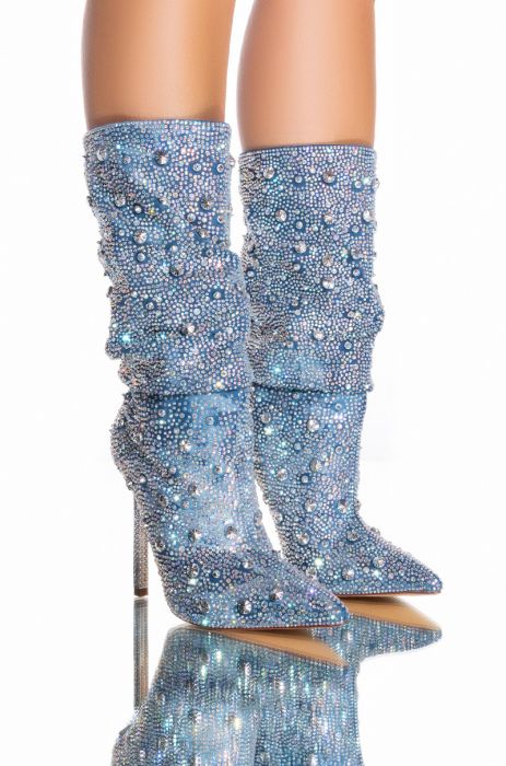 Rhinestone Crystal Knee High Peep Toe Platform Heel Sleeve Boots