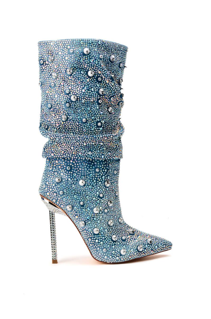 Rhinestone Crystal Knee High Peep Toe Platform Heel Sleeve Boots