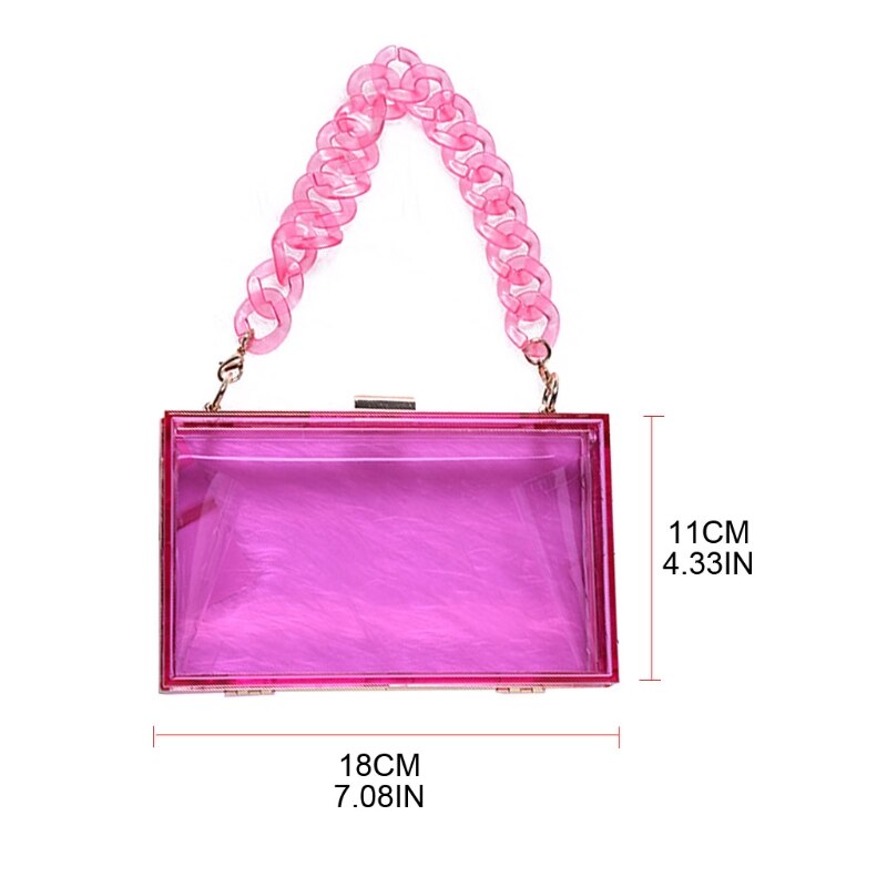 Clear Acrylic Box Clutch Transparent Shoulder Bag w/ Detachable Chain