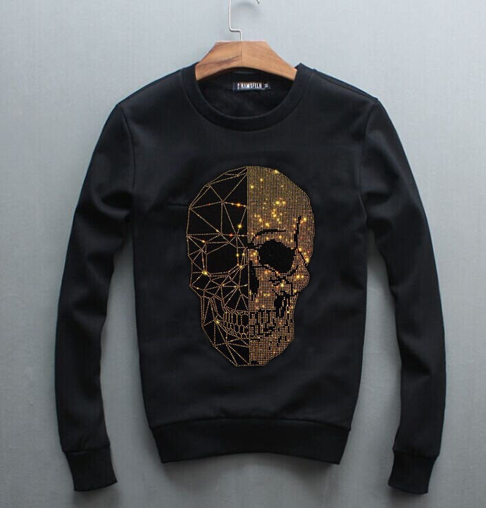 Men's Plein Skull Diamond Print Hoodie  Crewneck Sweatshirts