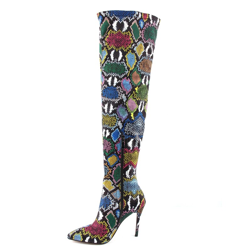 Multicolored Snake Print Over-The-Knee Boots Sexy Thin High Stretch Ladies Boots