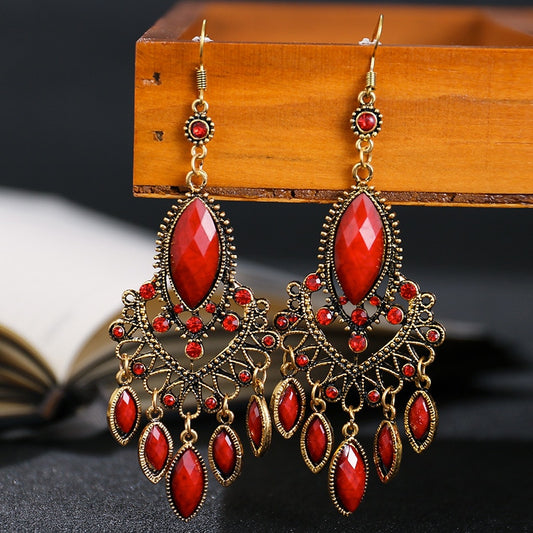 Alloy Hollow Rhinestone Tassel Wedding Earrings Danglers Boho Ethnic Geometric Earrings