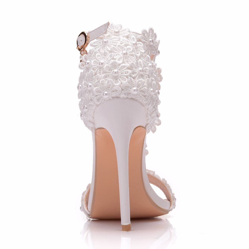 Lace Flower Pearl Tassel Stiletto Heel Bridal Sandal Pumps