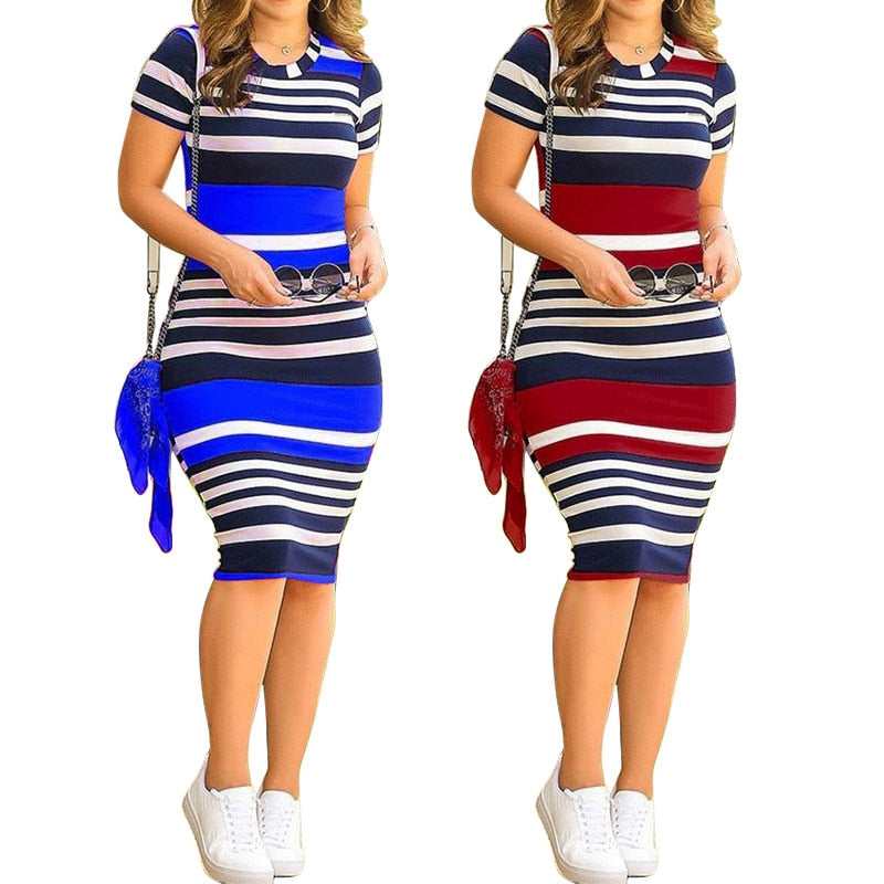 Striped Bodycon O-Neck Dress