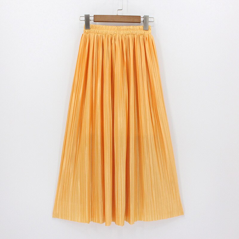 Satin Loose Pleated Solid Color High Waisted Maxi Skirt