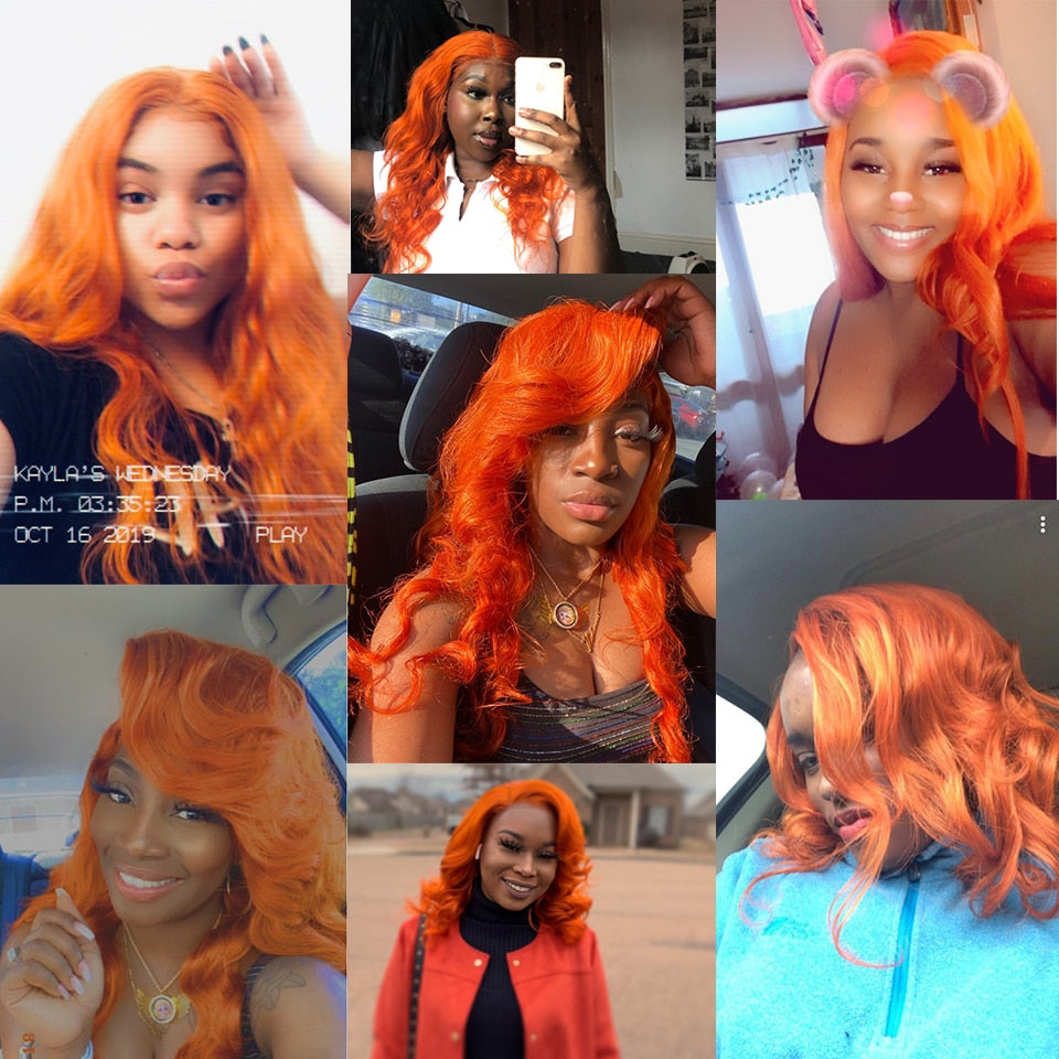 Body Wave Human Hair Bundles w/ Closure Blonde Orange Bundles With Frontal 3/4 Bundles With Closure Brazilian Hair