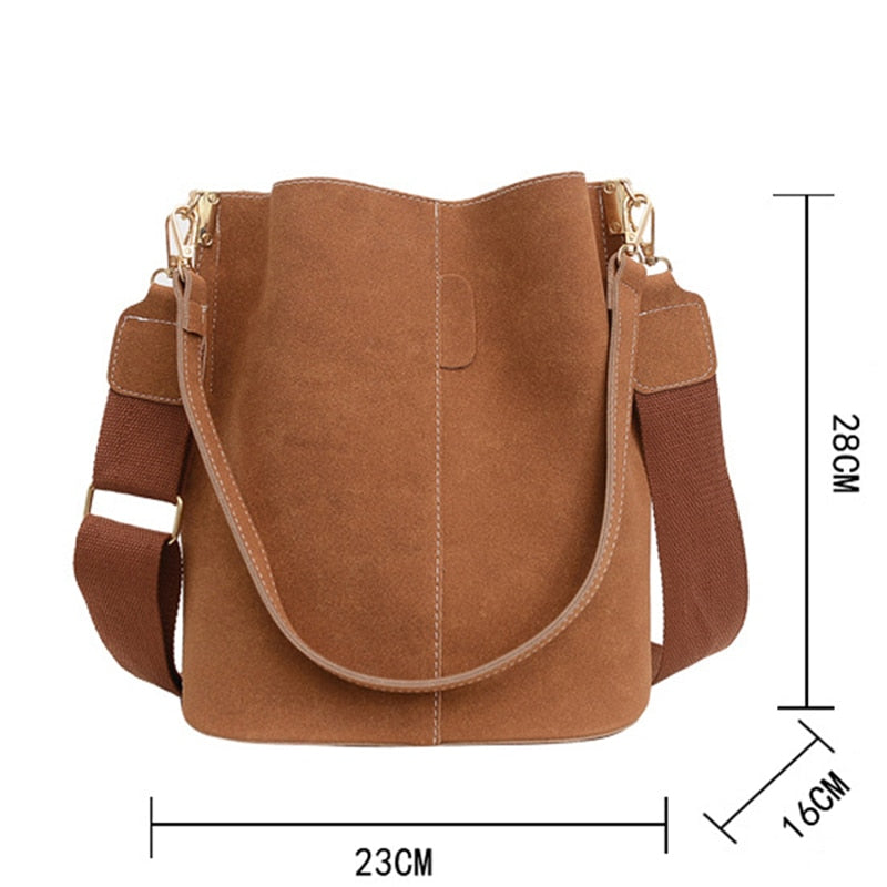 Nubuck Leather Shoulder Crossbody Bucket Bag Purse