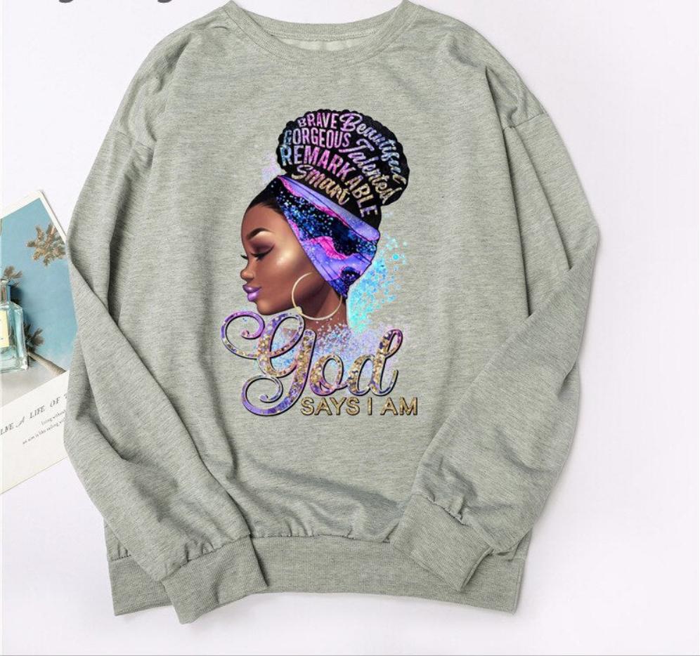 Black Woman Graphic Print Hoodie Sweatshirts