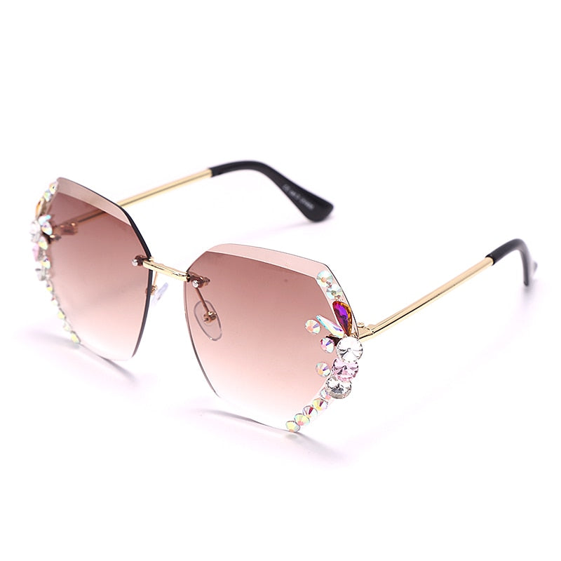 Bling Rhinestone Sun Glasses Women's Rimless Shades UV400