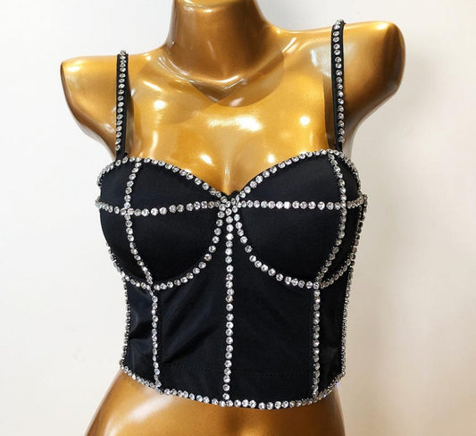 Rhinestone Spaghetti Strap Camisole Corset