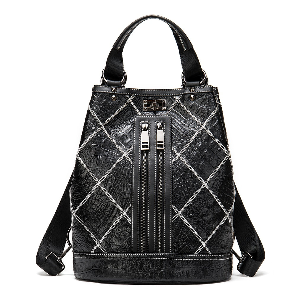 Geometric Printed Leather Laptop Backpack