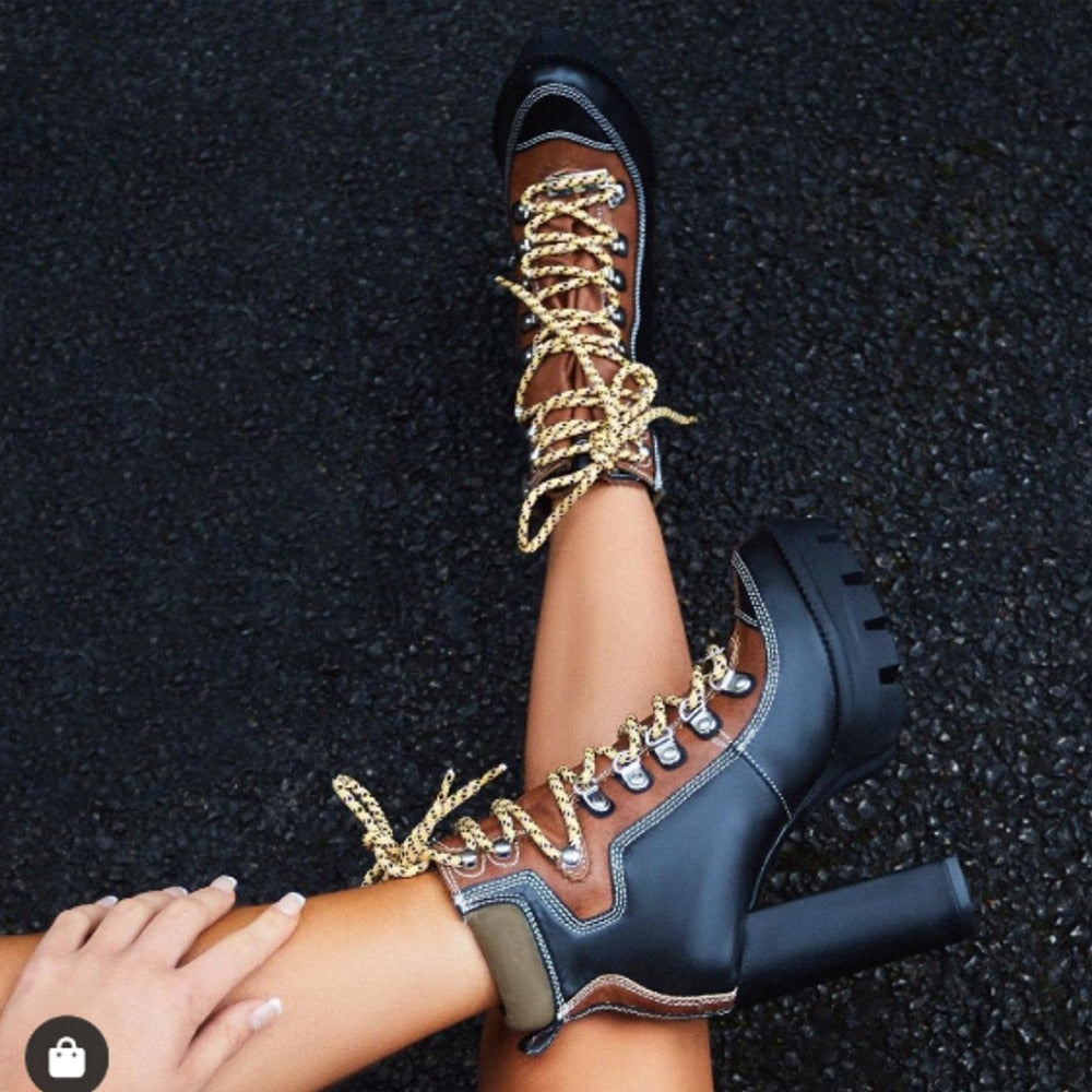 Lace Up High Platform Ankle Boots