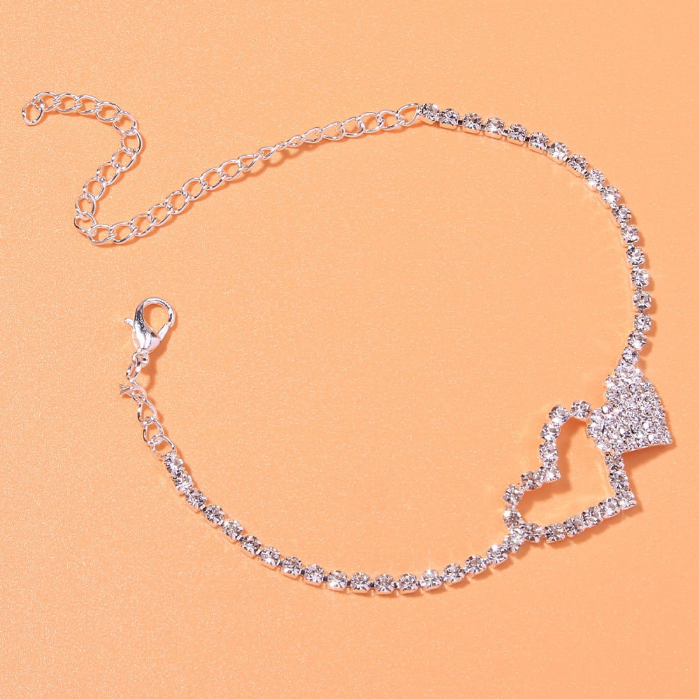 Heart Rhinestone Pendant Bracelet Leg Chain Anklet