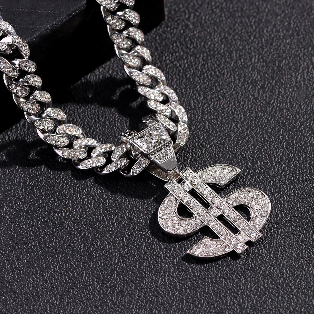 Dollar Sign Pendant Necklace 13mm Cuban Link Chain Necklace