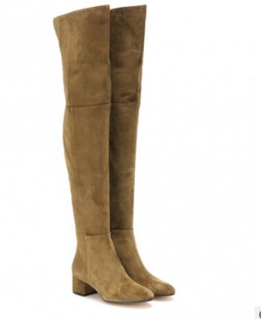 Suede Round Toe Over The Knee Boots