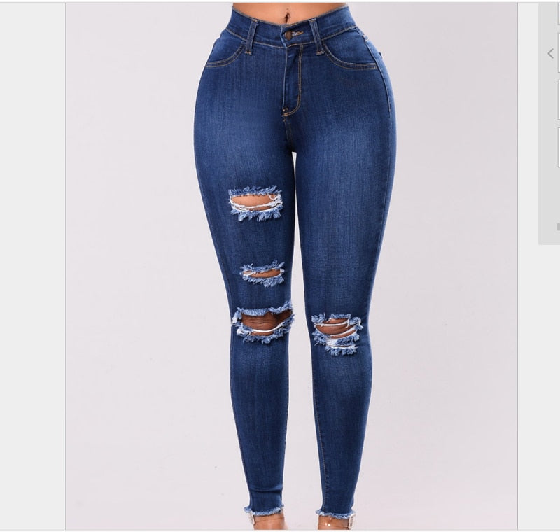 Stretch Skinny Ripped Denim Ladies Jeans