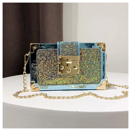 Rainbow Chain Gradient Color Sequin Box Shape Messenger Bag