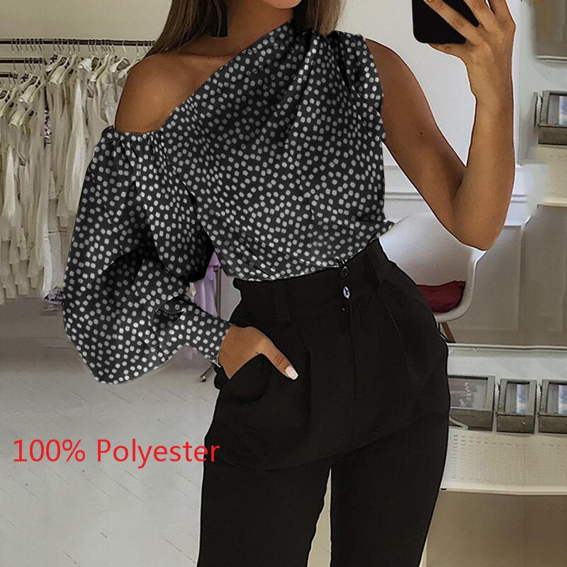 Lantern Sleeve Asymmetrical One Shoulder Loose Blouse