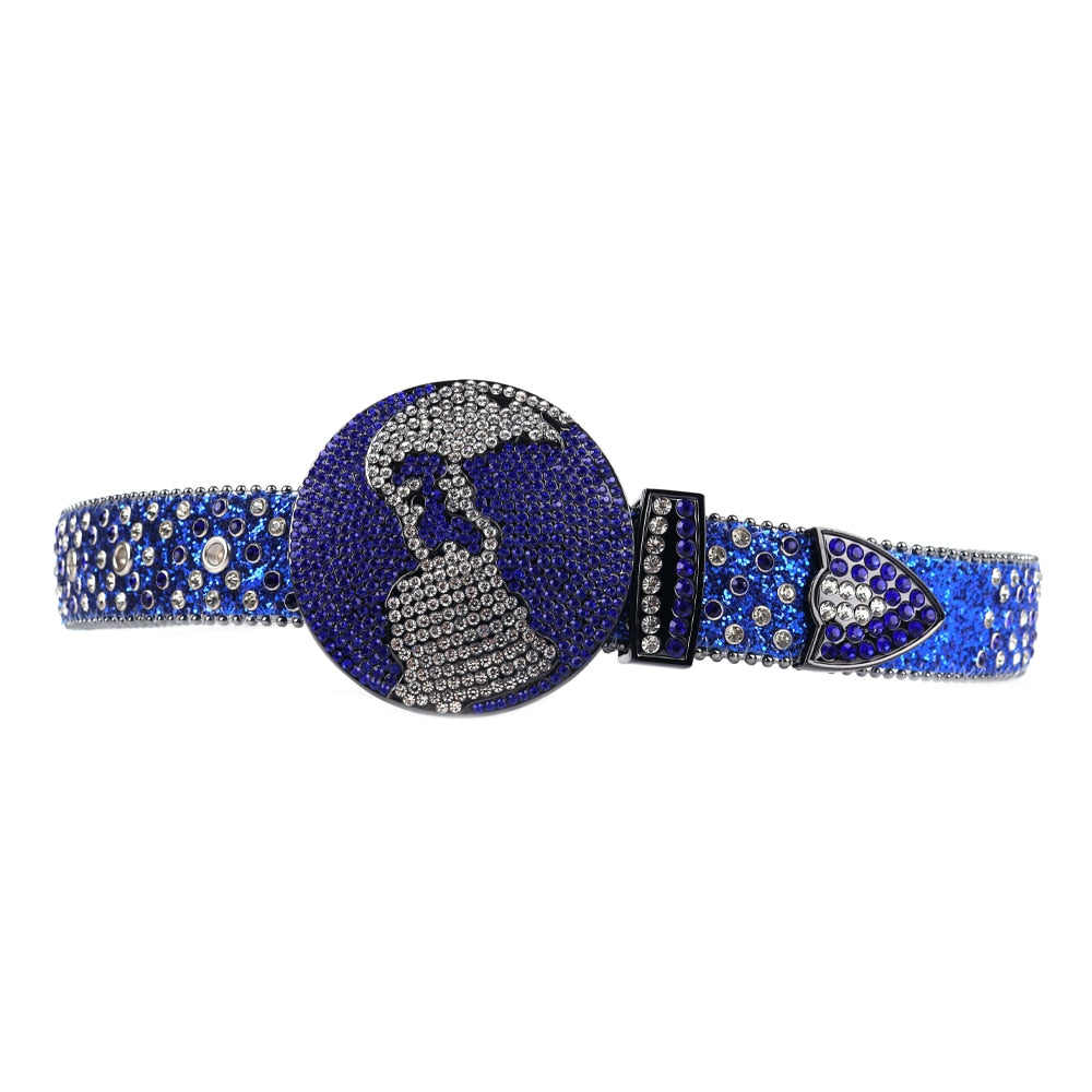 Crystal Rhinestone Unisex Globe Bling Studded Diamond Belt