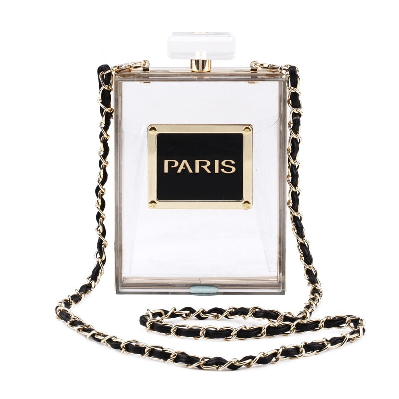 Women's Acrylic Paris Perfume Shaped Clutch Purse