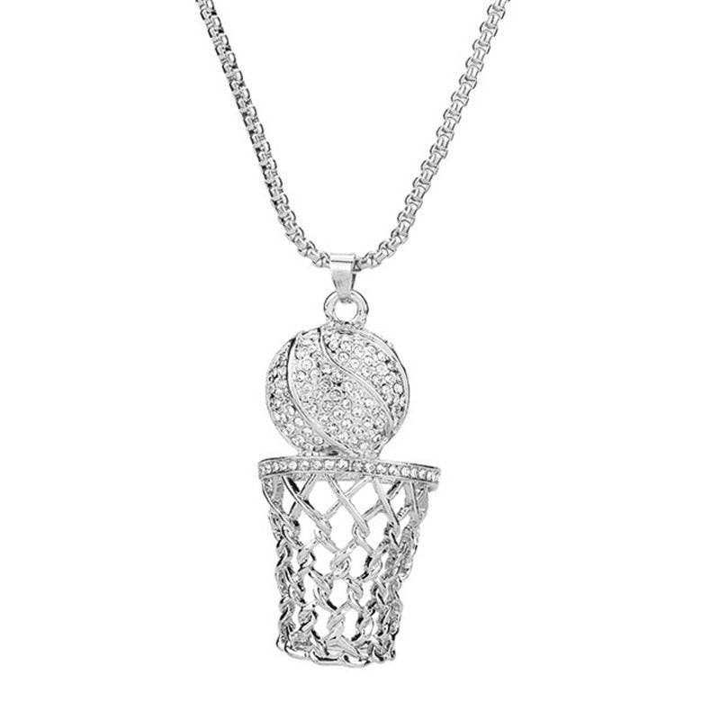 Iced Out Basketball w/Hoop/Net Pendant Necklace Chain