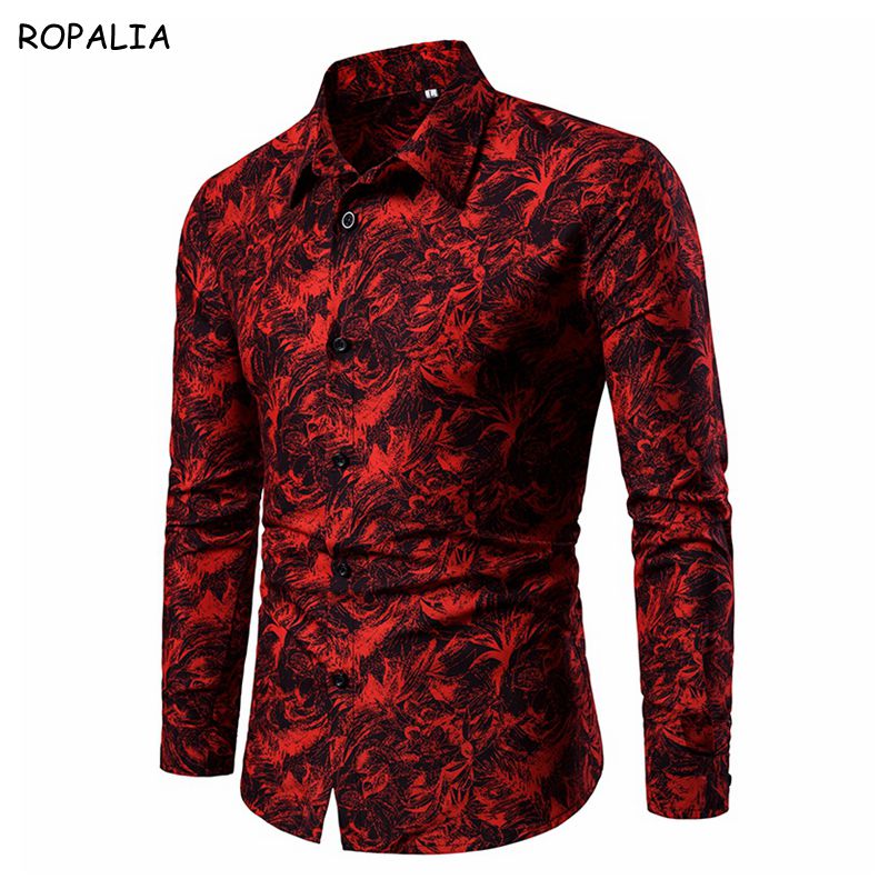 Men Printed Casual Long Sleeved Dress Shirt For Men