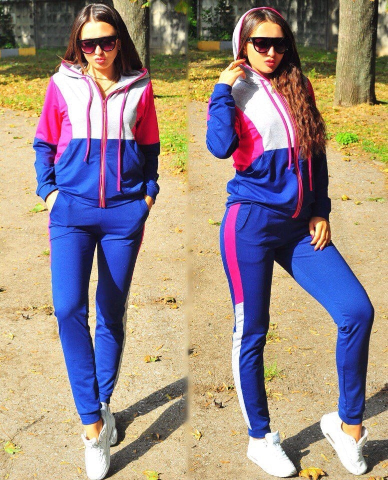 Skinny Ladies Colorblock Hoodie Sweatshirt + Side Stripe Tracksuit