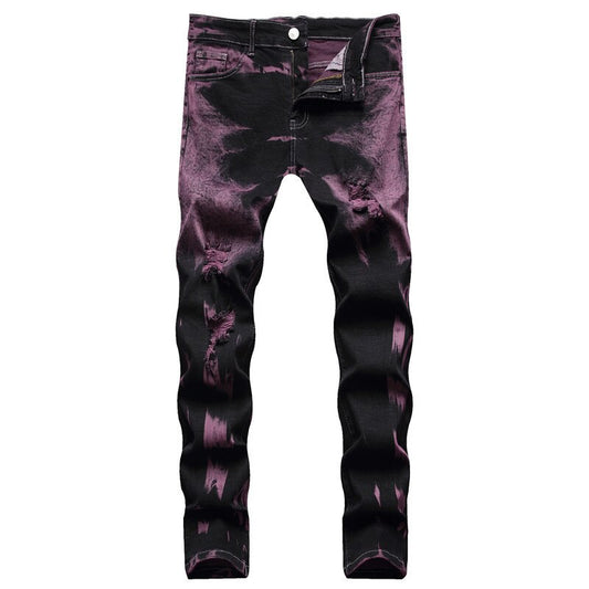 Purple Men's Slim Fit Tie-Dye Skinny Denim Jeans