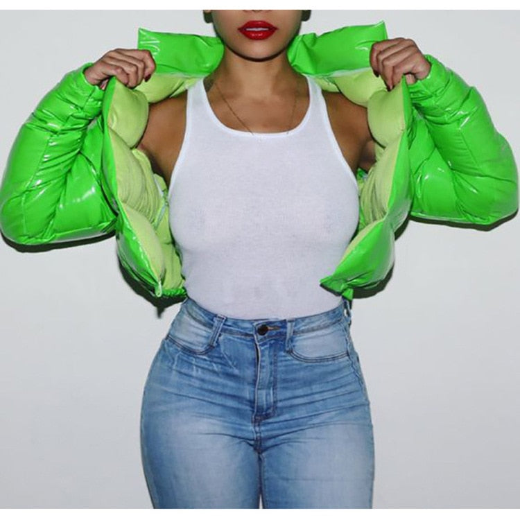 Neon Candy Color Cropped Puffer Women's Parka Bubble Jacket