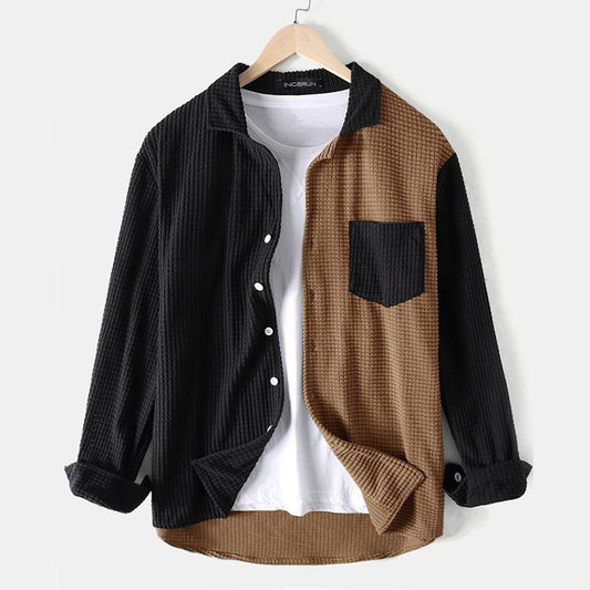 Men's Turn Down Collar Long Sleeve Button Up Shirt