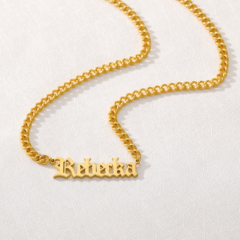 Customized Cursive Nameplate Pendant Curb Necklace Chain