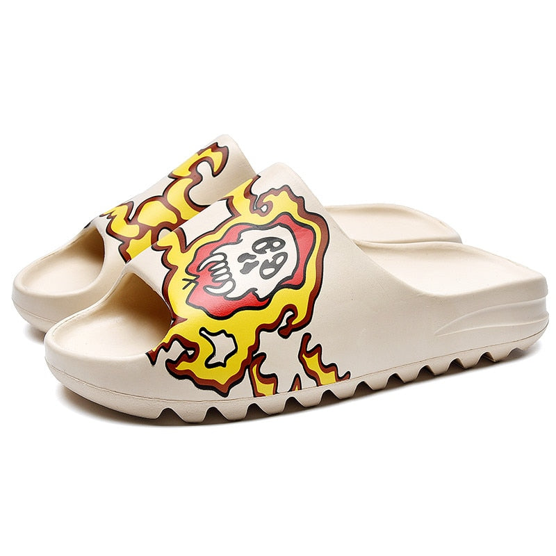 Unisex Fish Mouth Yeezy Style Lightweight Graffiti Slipper Slides