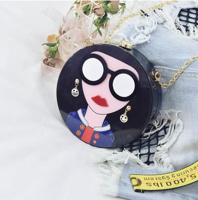 Cartoon Lady w/ Glasses Chain Clutch Purse