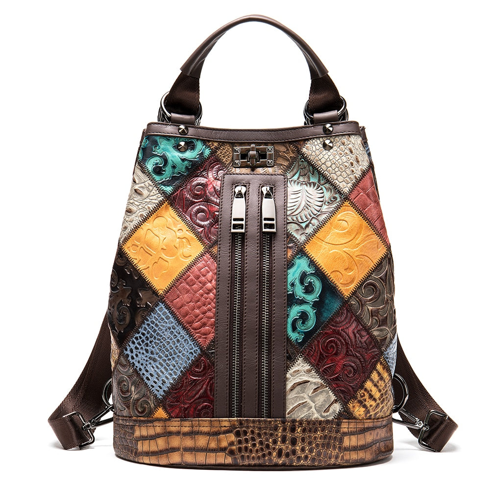 Geometric Printed Leather Laptop Backpack