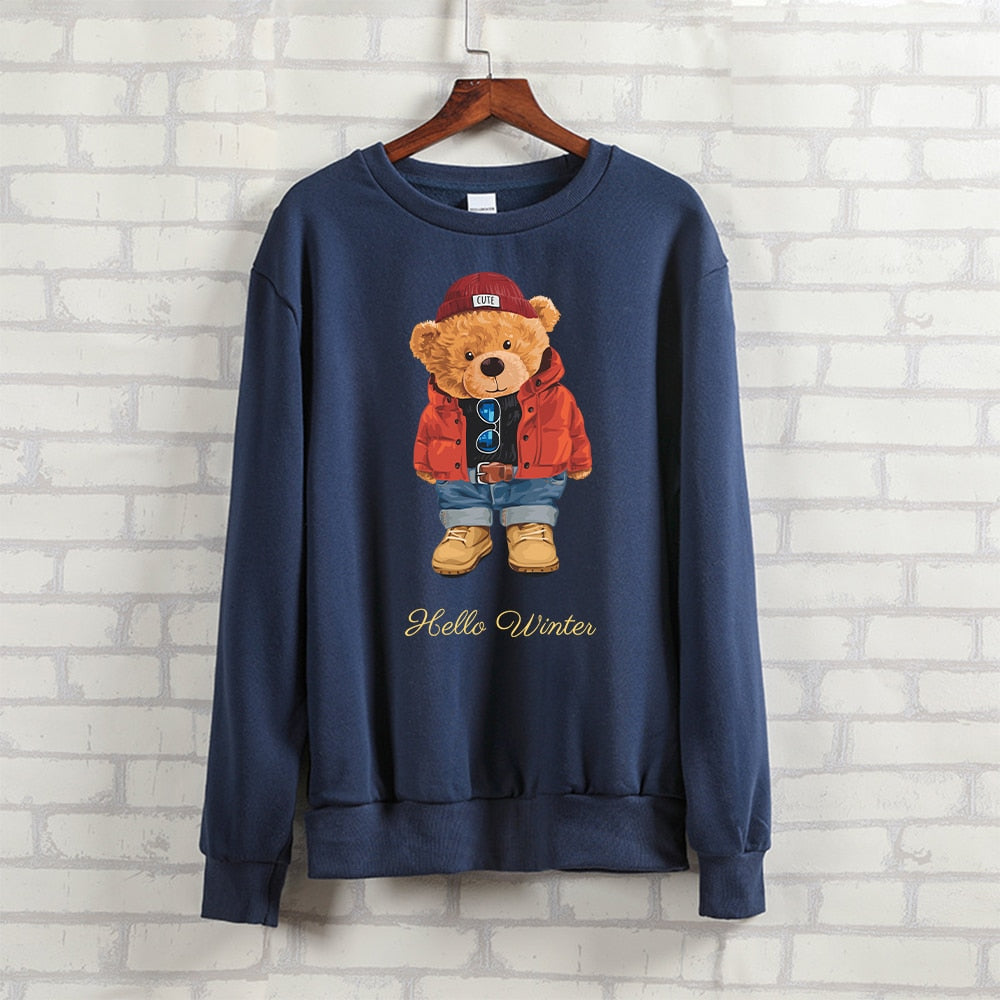 Teddy Bear "Hello Winter Letter" Printed Unisex Crewneck Sweatshirt Heavy Blend Crew Neck Sweatshirt