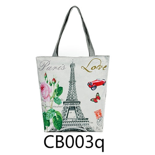 Floral Print Women Shoulder Canvas Shopping Tote Bag