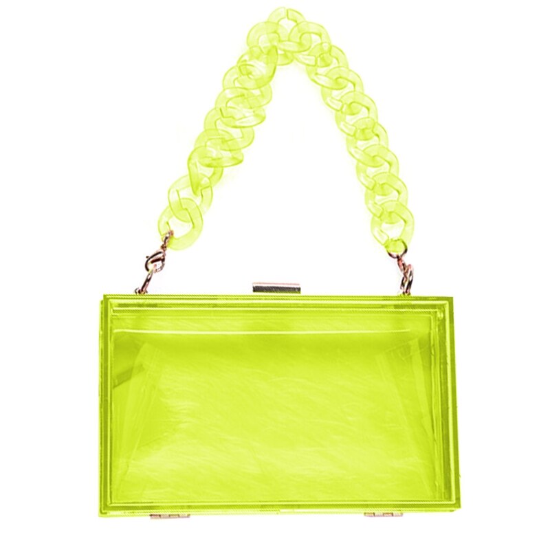 Clear Acrylic Box Clutch Transparent Shoulder Bag w/ Detachable Chain