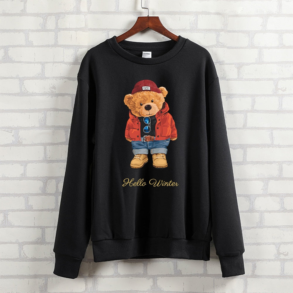 Teddy Bear "Hello Winter Letter" Printed Unisex Crewneck Sweatshirt Heavy Blend Crew Neck Sweatshirt