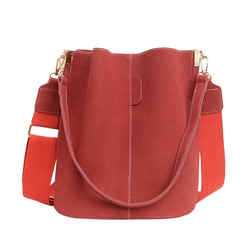 Nubuck Leather Shoulder Crossbody Bucket Bag Purse