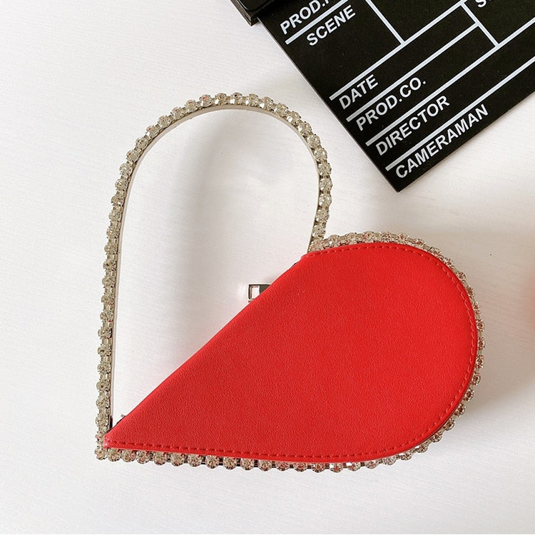 Heart Shaped Diamond Leather Evening Clutch Purse