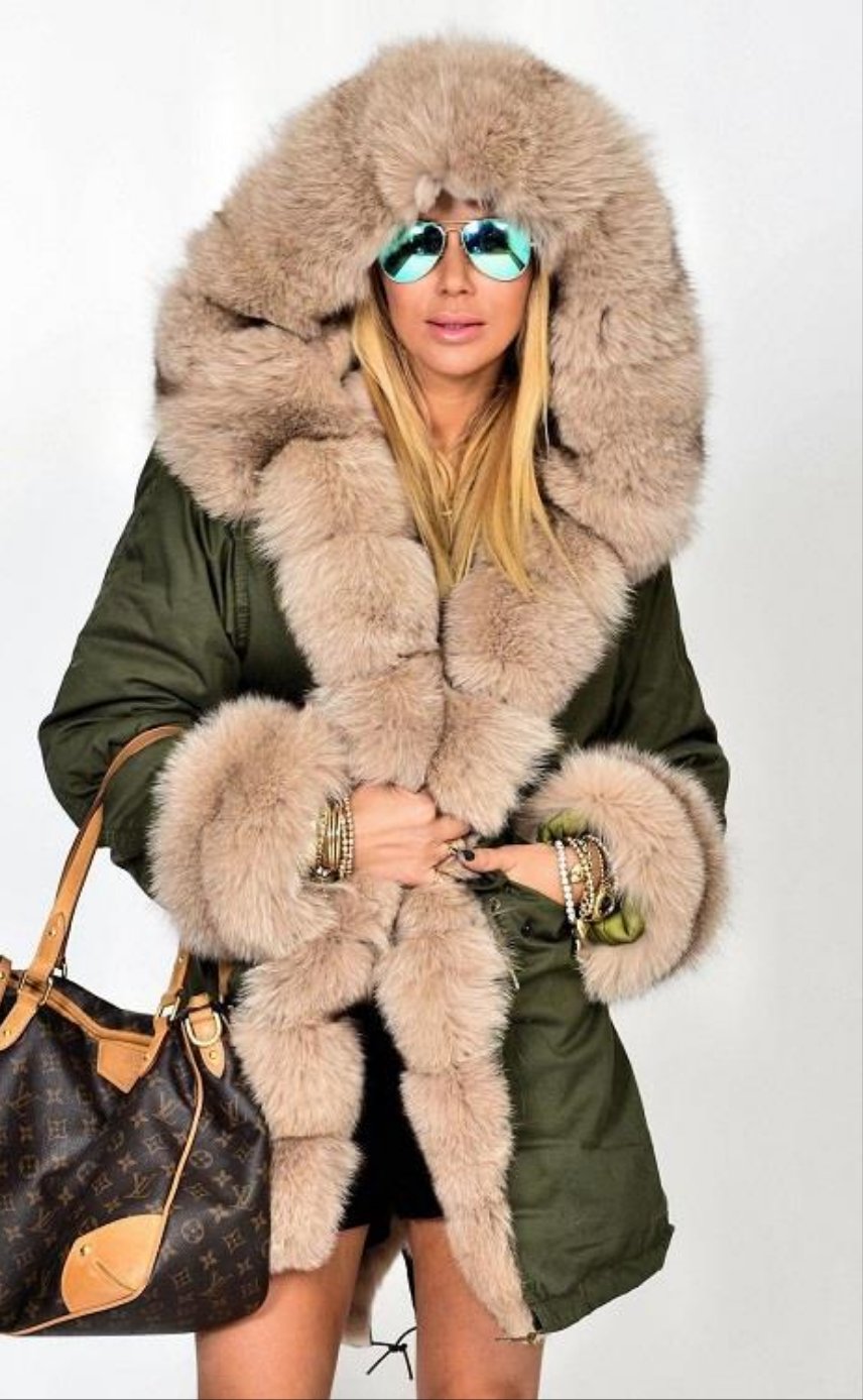 Faux Fur Hooded Fishtail Ladies Trench Coat Plus to 3X