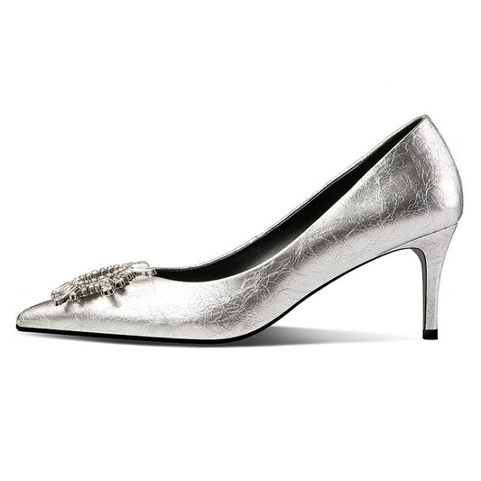 Marbling Genuine Leather Med Thin Heel Pumps