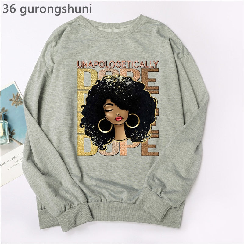 Black Woman Graphic Print Hoodie Sweatshirts