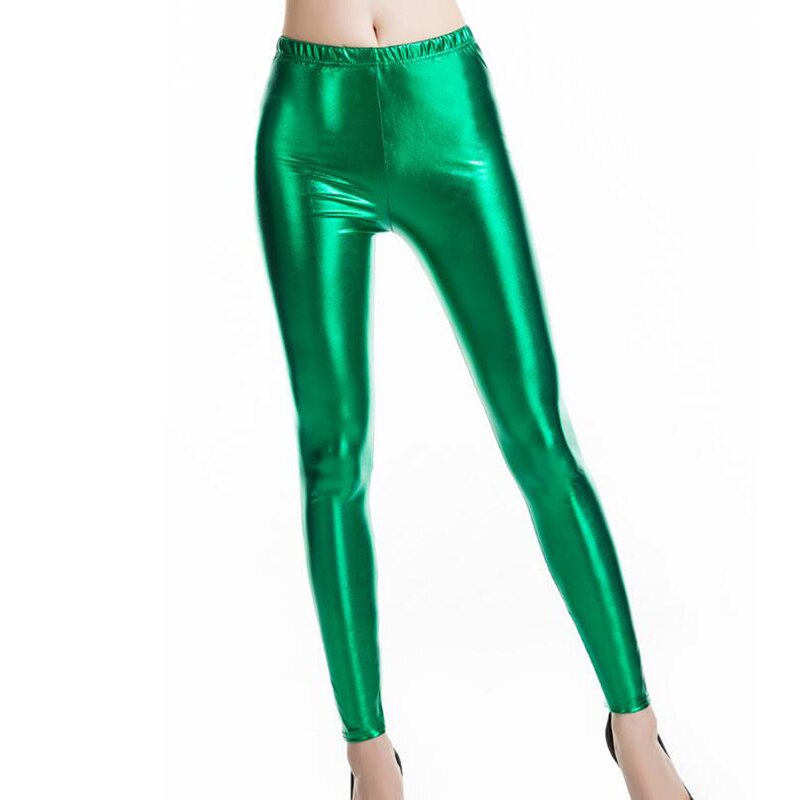 Metallic Skinny Faux Patent Leather Pencil High Waist Shiny Leggings