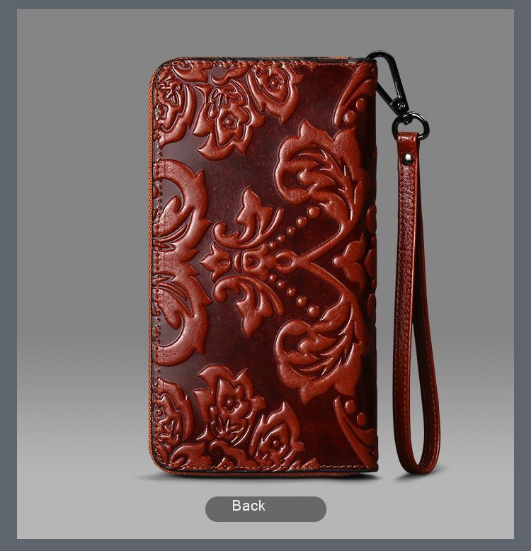 Waxed Leather Oil Embossed Flower Wallet